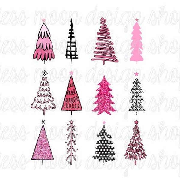 Whimsical Pink Christmas Trees PNG Sublimation Design - DIGITAL DESIGN - Instant Download