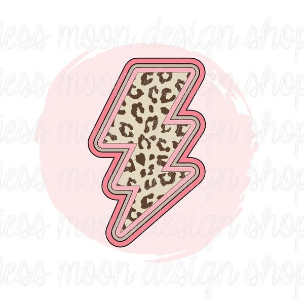 Lightening Bolt Leopard Pink Brown Mauve Sublimation Design PNG Instant Download Digital Download