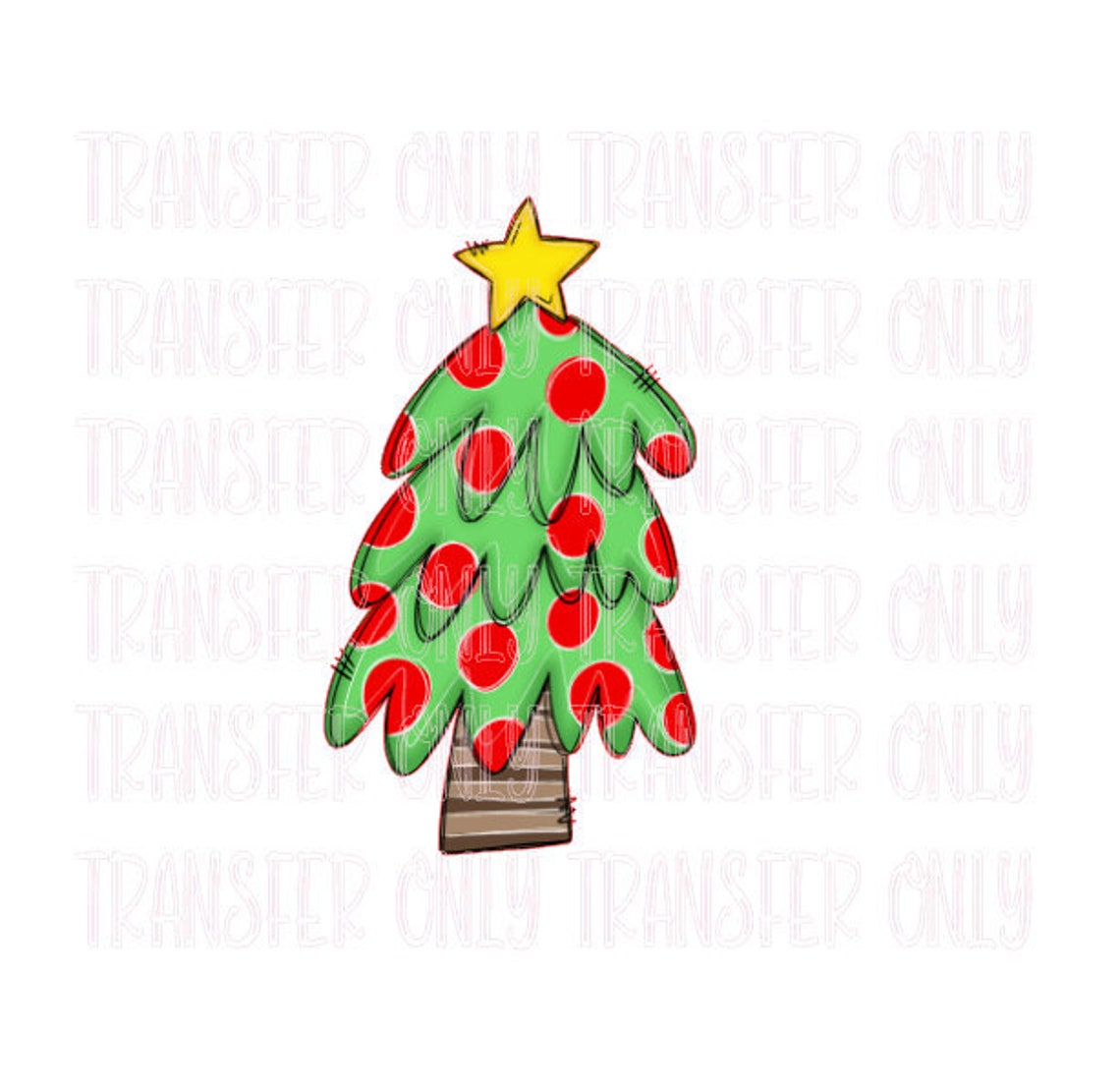 Christmas Tree Transfer Hand Drawn Christmas Holiday | Etsy