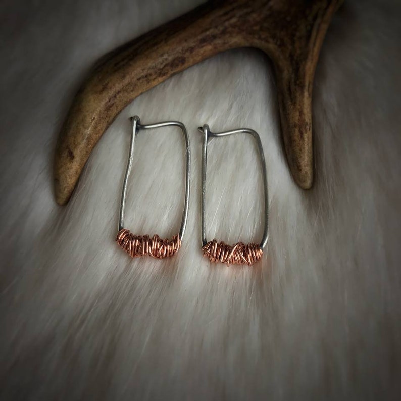 Sterling Silver And Copper Earrings
