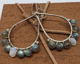 Labradorite Moonstone Sterling dangle earrings