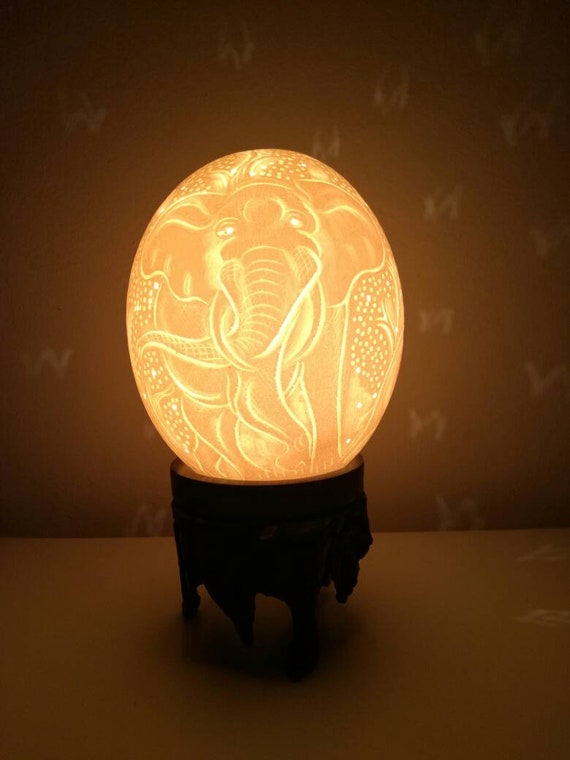 Carved Ostrich Eggs An Elephant Lampshade In Carved Fine Art Beautiful Decorated Art