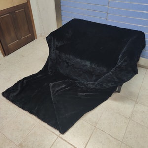 Luxury Black Rex Rabbit Full Skin Throw Double Sided 100% Real Rex Fur Bedspread / Blanket