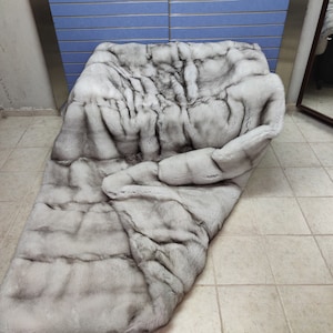 Luxury Full Skin &quot;Blue Fox Fur Throw Real Skin To Skin Fox Blanket Double-sided