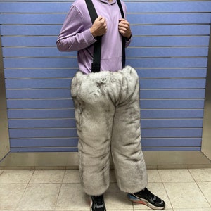 Luxe dubbelzijdige blauwe vossenbroek Fullskin echt vossenbont broek Dubbelzijdig volledig vossenbont