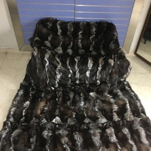 Luxury Crystal Fox Fur Throw Real Fox Fur Blanket / Bedspread Big Size