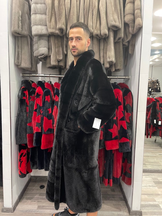 Manteau de luxe en fourrure de vison noir pleine peau pour hommes Manteau de fourrure veritable pour homme Fourrure de vison pleine peau peau a peau Etsy France