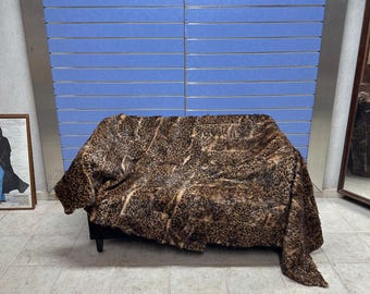 Luxury Brown & Gold Fur Throw Real Sheep Fur Blanket / Bedspread Lamb Fur