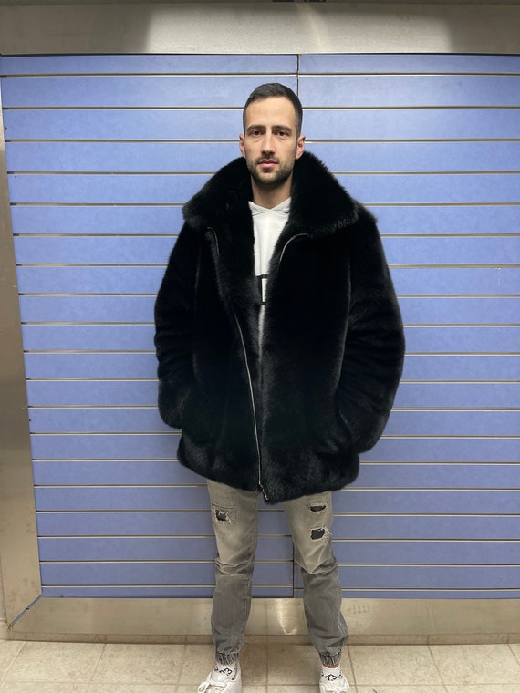 Luxury Full Skin Black Fox Fur Mens Coat Real Fur Jacket  display picture 3