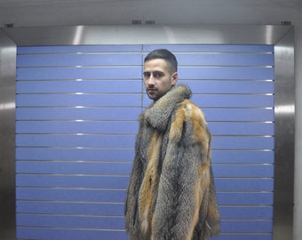 Luxus Vollhaut Gris FuchsFell Herrenmantel Echtfell Jacke Vollhaut