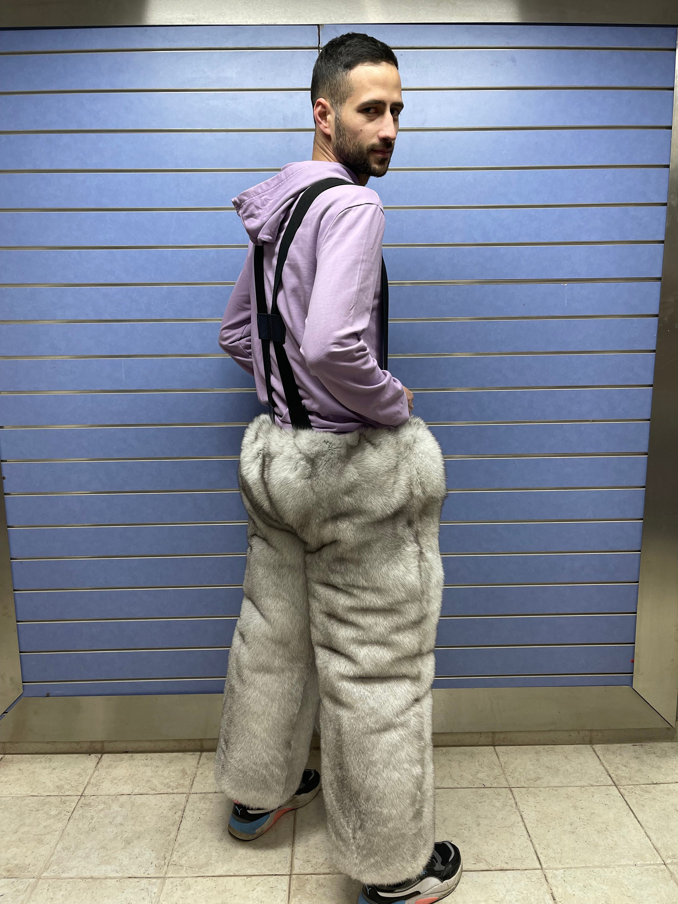 Luxury Doublesided Blue Fox Pants Fullskin Real Fox Fur Trousers