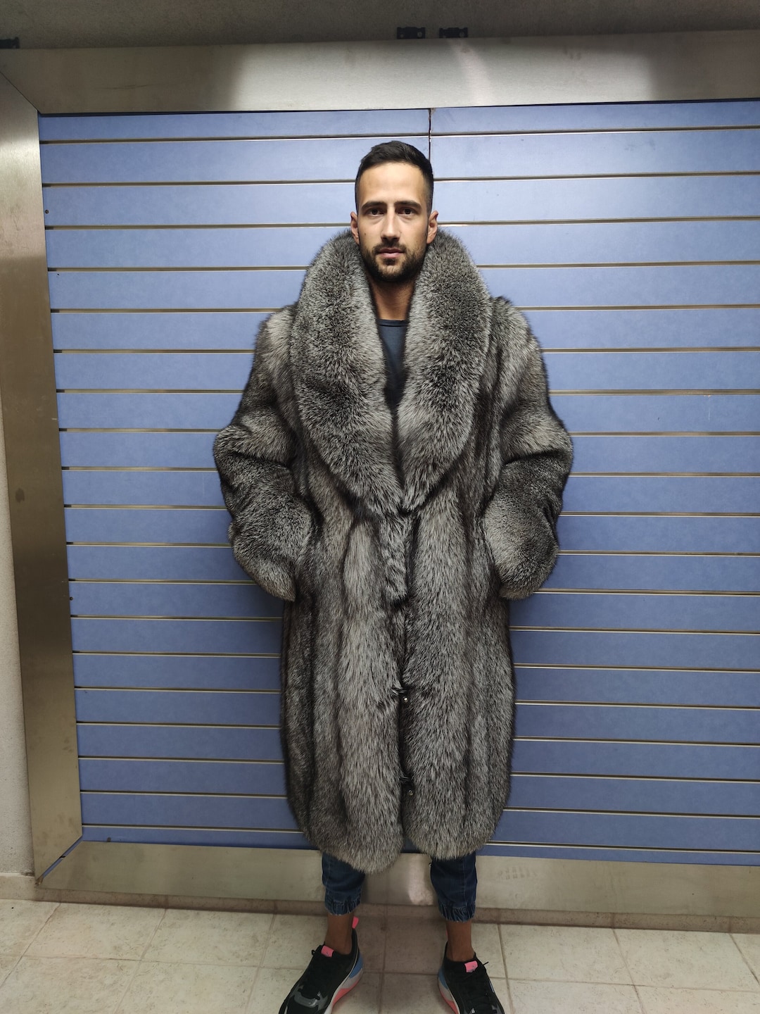 Ice blue mink coat mens discount