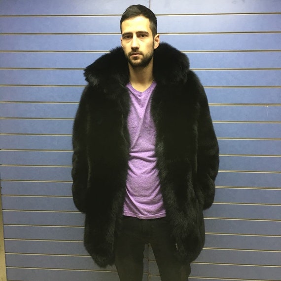 Luxury Full Skin Black Fox Fur Mens Coat Real Jacket Singapore Fox Fur Mens Coat Real Jacket Skin, Black Fox Fur Hooded Coat Mens