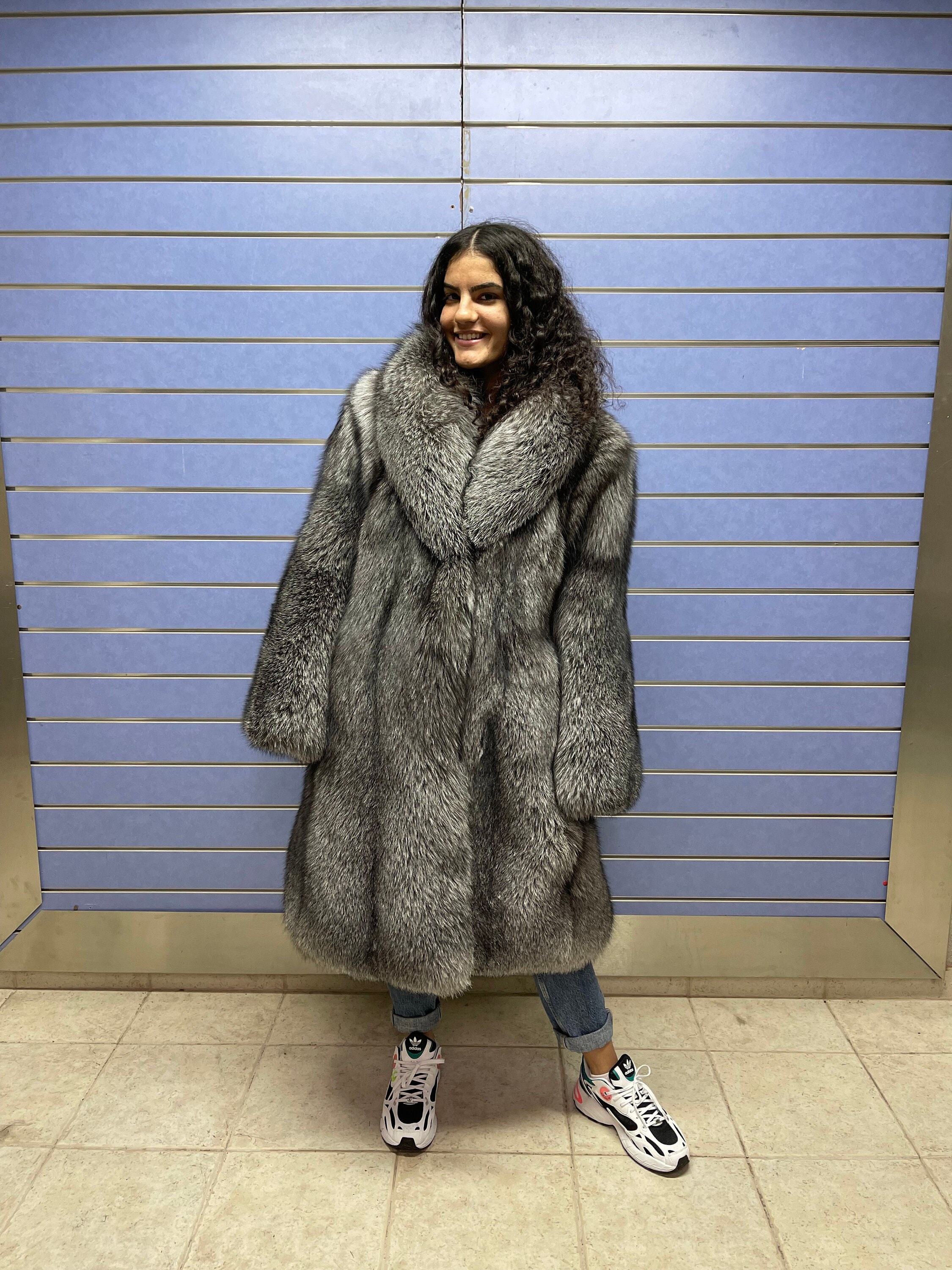 Luxury Full Skin Blue Frost Fox Fur Coat Real Fur Long Coat Skin