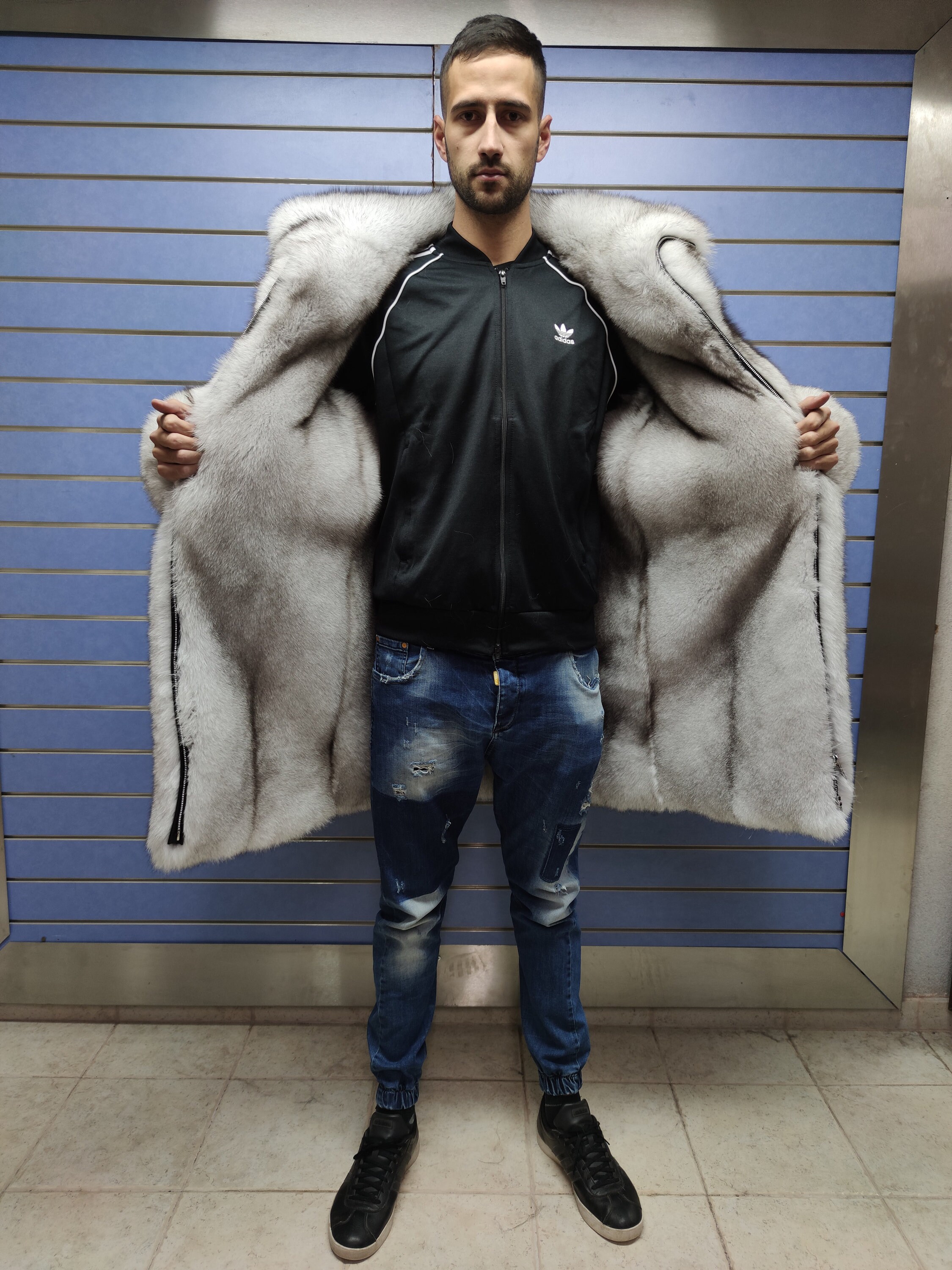Luxury Full Skin Doublesided Blue Fox Fur Mens Coat Real Fur Luxury Full Skin Doublesided Blue Fox Fur Mens Coat Real Fur