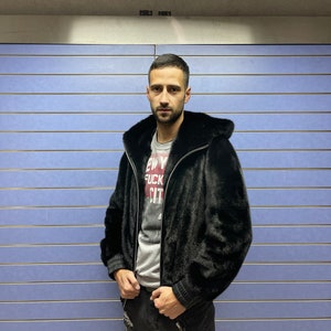 Luxury Full Skin Black Mink Bomber Fur Mens Real Fur Jacket Full Skin Mink Fur image 9