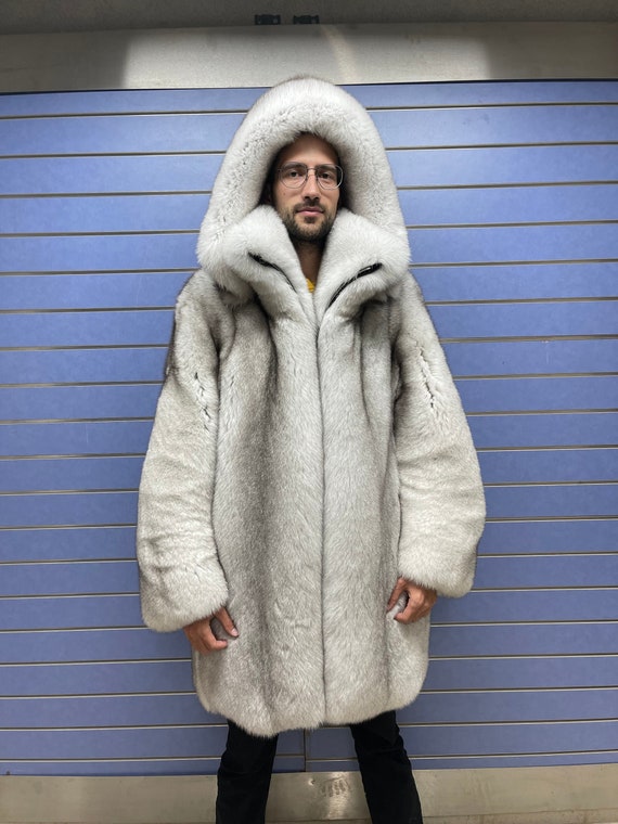 Manteau de luxe en fourrure de renard bleu pour hommes Etsy France