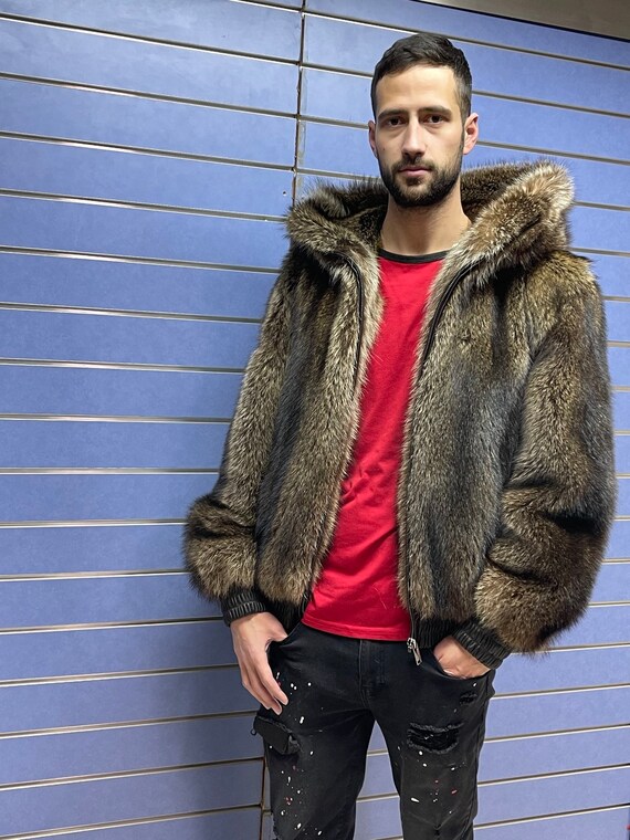 Luxury Full Skin Raccoon Fur Mens Jacket Real Fur Bomber Skin to Skin Raccoon Full Skin With Hood Etsy UK