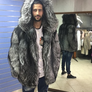 Luxury Full Skin Silver Fox Fur Mens Coat Real Fur Jacket Skin - Etsy