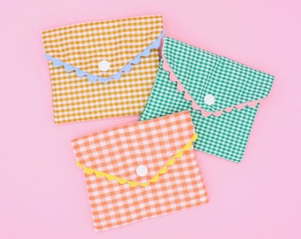 Soap pouch or handkerchief, gingham and croquet, zero waste