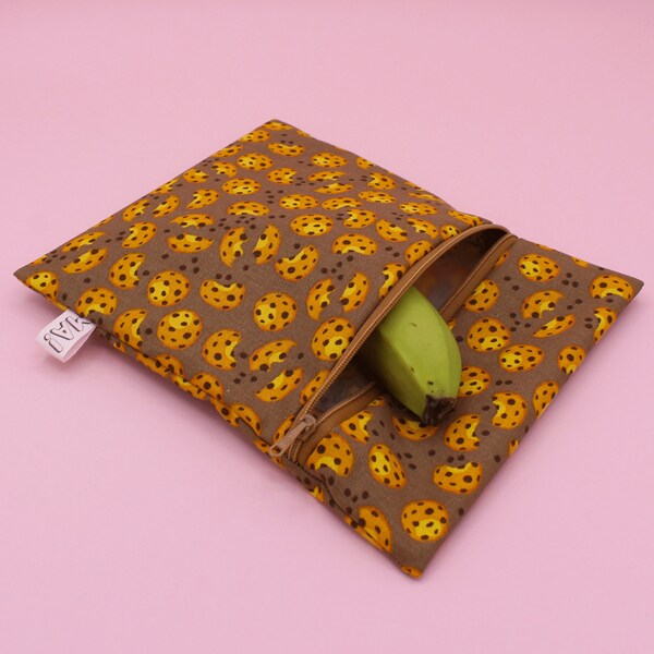 Pochette à goûter, sachet à encas, enfant ou adulte, zéro déchet, lavable, motif fraises