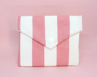 Pochette à savon ou mouchoir, rayures, blanc et rose, zéro déchet