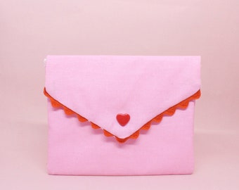 Soap pouch or handkerchief, pink, red heart, zero waste