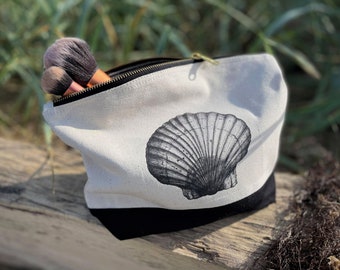 Scallop Shell Make up Bag - Travel Bag - Cosmetic Bag - Natural Cotton
