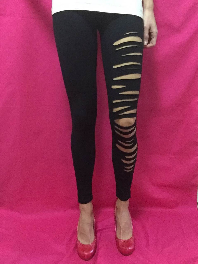 Distressed Black Leggings Ripped Leggings Destroyed - Etsy