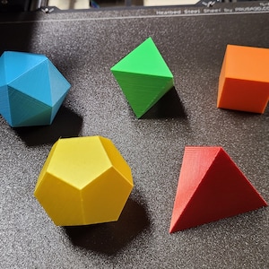 Mini 3D Printed Platonic Solids - Tetrahedron, Cube, Dodecahedron, Icosahedron, Octahedron