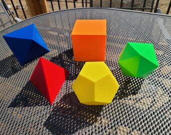 くなりみい出品 立体標本6点 中サイズの 3D プリントされたプラトン立体 - 四面体、立方体、十二