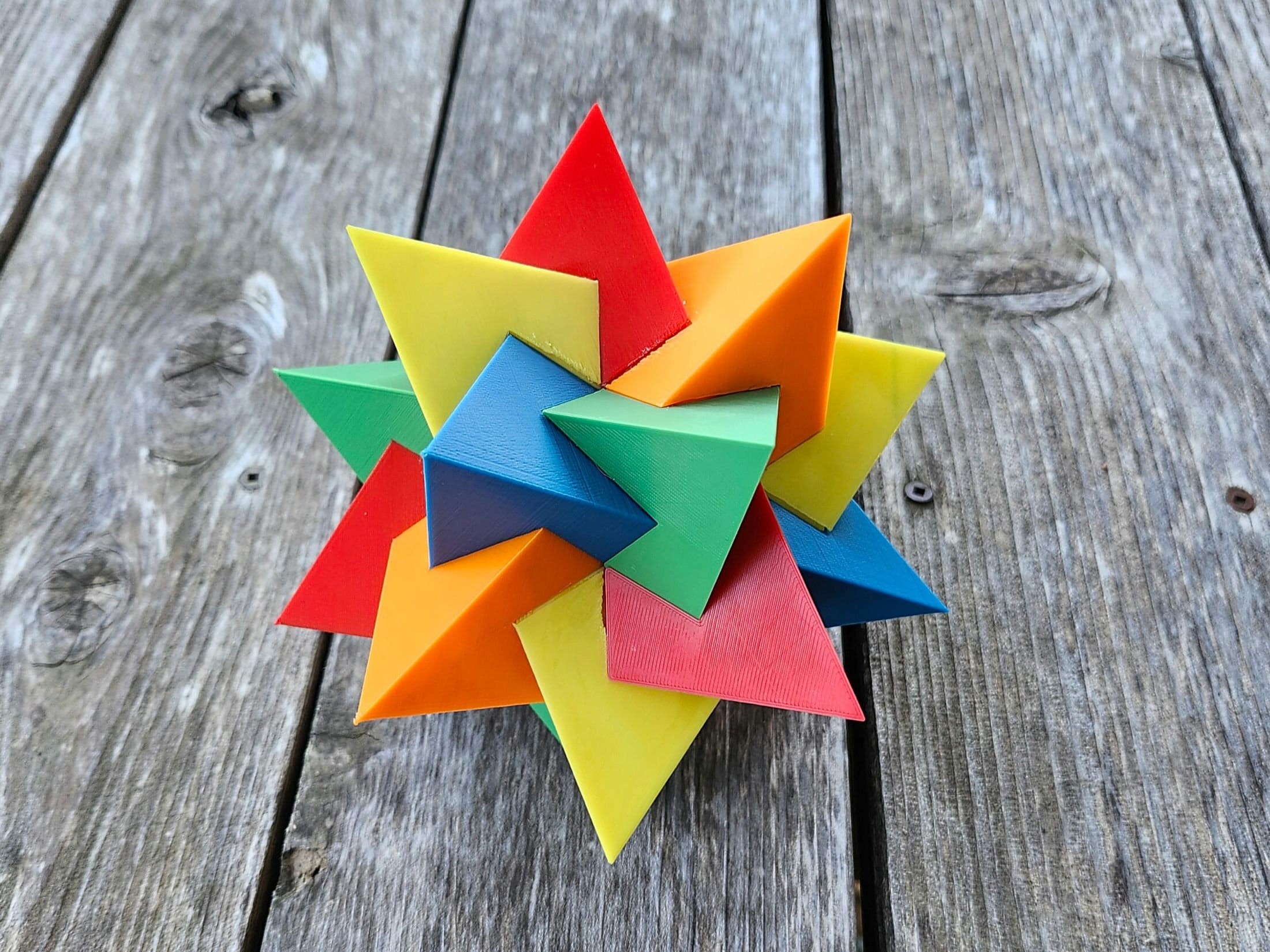 3D Printed 5-Color "Compound of Five Tetrahedra" Polyhedral Stellation - Small