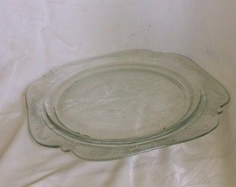 Clear etched glass serving plate, square