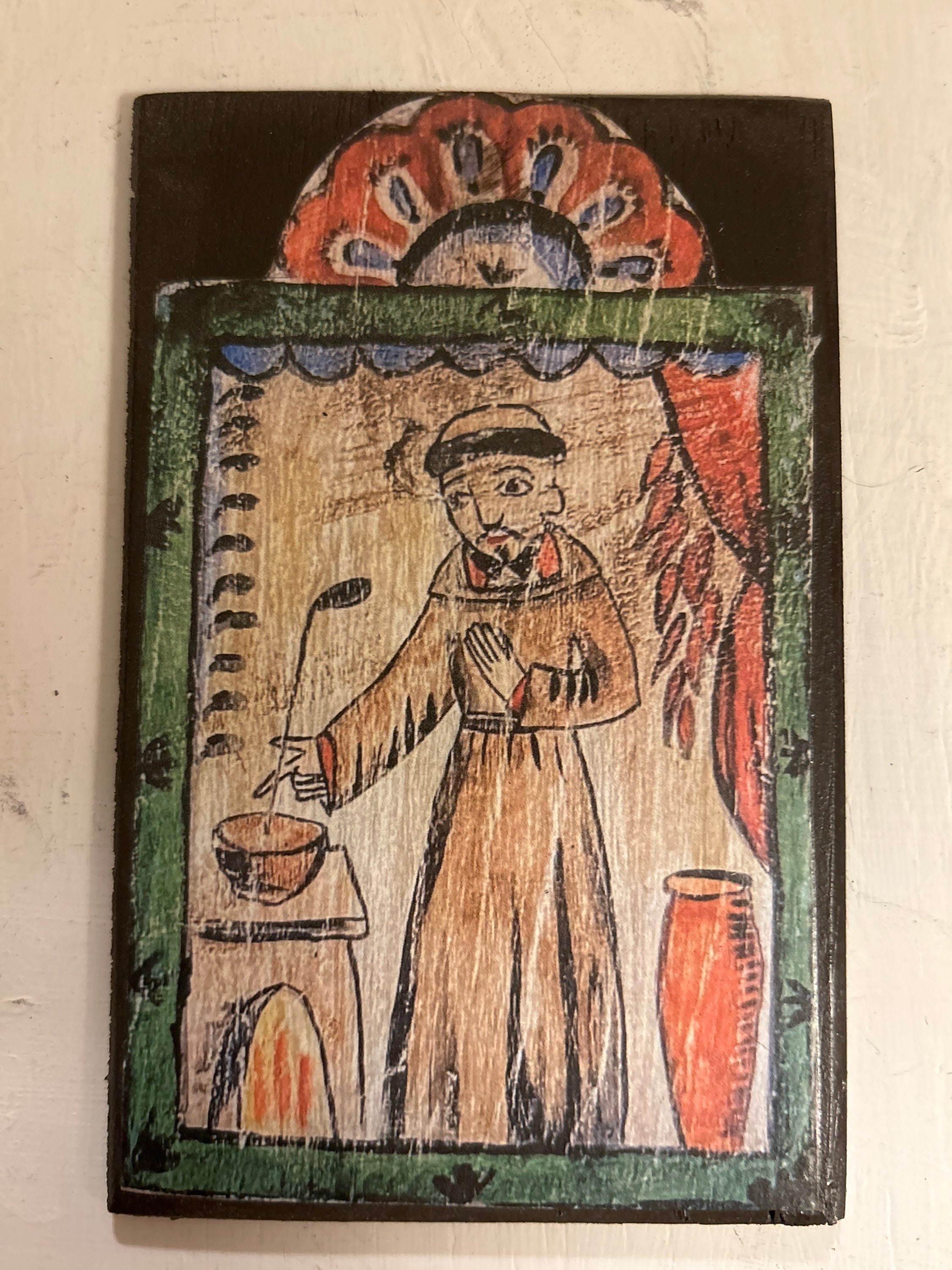 San Rafeal vintage print na drewnie. Trzy i trzy czwarte cala na 6 cali.