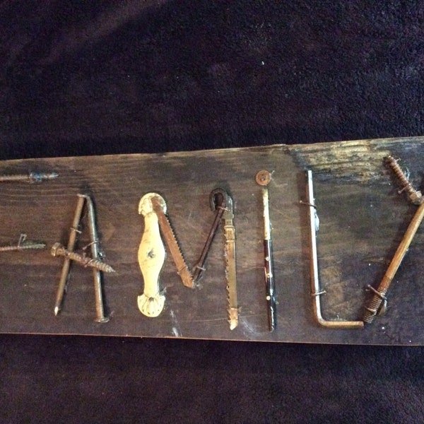 Family Sign of Repurposed, Salvaged items for Family Sign