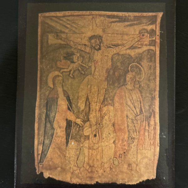 Jesus Christ crucifixion vintage print on wood