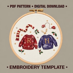 Harry Potter Sweaters Embroidery Pattern PDF | R and H Jumpers, Scarf and Mittens | 56-Page Hand Embroidery Guide