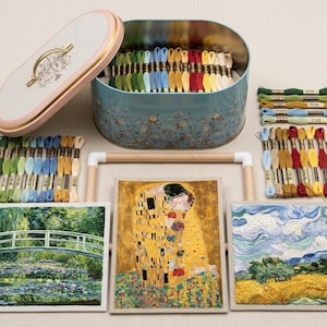 Nålmålningsset Mästerverk | Monet, Klimt, Van Gogh (50 trådar, ring, mönster)