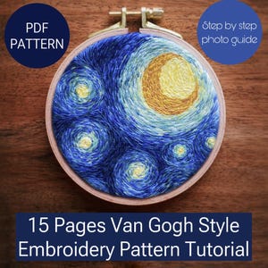 Van Gogh Style Sky Embroidery Pattern: Step-by-Step Tutorial (PDF)
