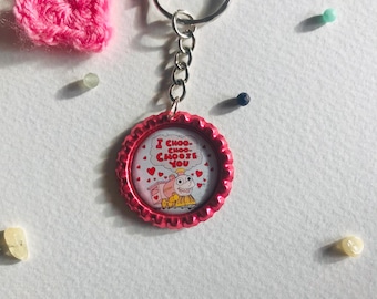 Simpsons Ralph Wiggum I Choo Choo Choose You Keychain, Pink Metallic Ring FREE Lucky year of the Horse sticker