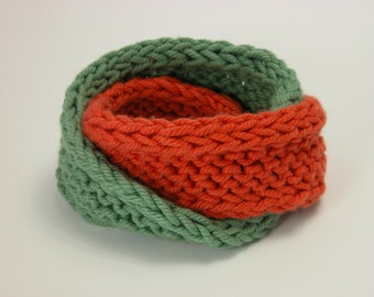 Double Mobius Bracelet in Slippery Turquoise & Flame Orange Cotton