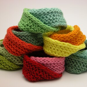 Double Mobius Bracelet Hand Knit in Bright Aqua & Vibrant Mint Green Cotton image 3