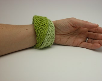 Double Mobius Bracelet in Light Celery Green & Deeper Gooseberry Green Cotton