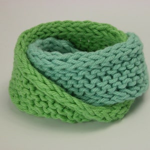 Double Mobius Bracelet Hand Knit in Bright Aqua & Vibrant Mint Green Cotton image 1