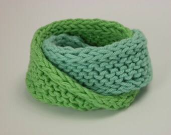 Double Mobius Bracelet Hand Knit in Bright Aqua & Vibrant Mint Green Cotton