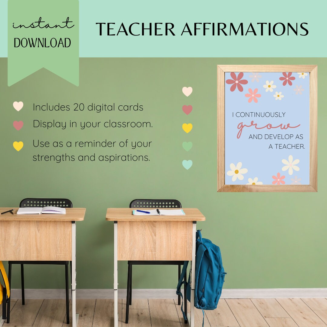 Positive Teacher Affirmation Cards, Boho Cards, Confidence, Self Care ...