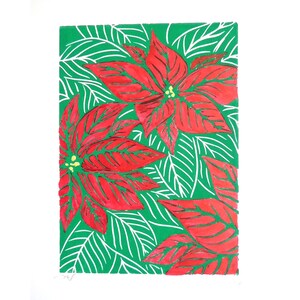 Red Poinsettia (Linocut)