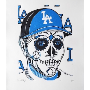 Dia De Los Dodgers LA Sugar Skull Women's Short Sleeve V-Neck