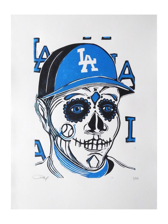 Handmade LA Dodgers Sugar Skull Sign