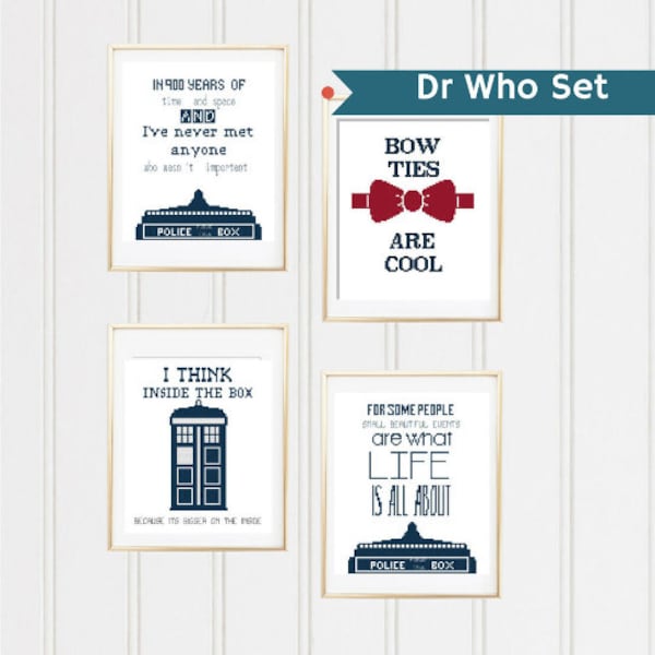 Set Dr Who cross stitch pattern doctor who craft police box dr who dr who quote pattern i think inside the box